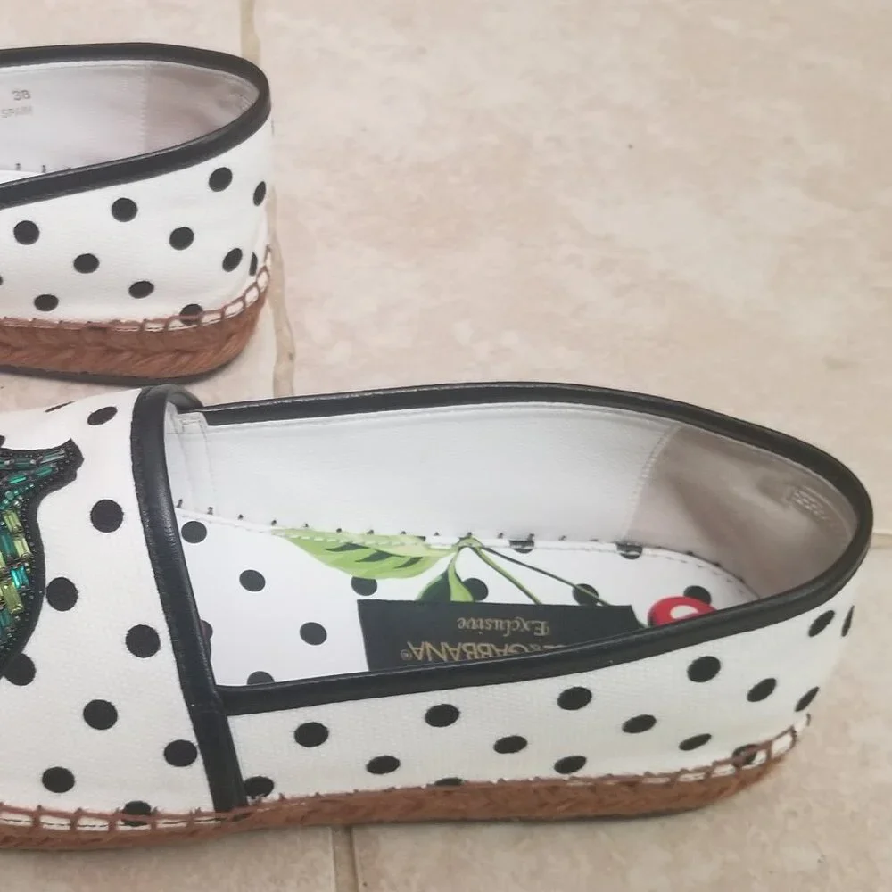 RARE EXCLUSIVE DOLCE & GABBANA CHERRY POLKA DOT EMBELLISHED ESPADRILLES FLATS
